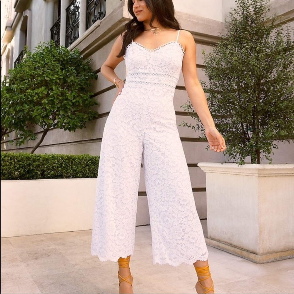Express White Lace Spaghetti-Strap Jumpsuit